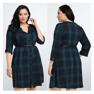 Torrid plaid green jersey button down soft dress size 3 3x